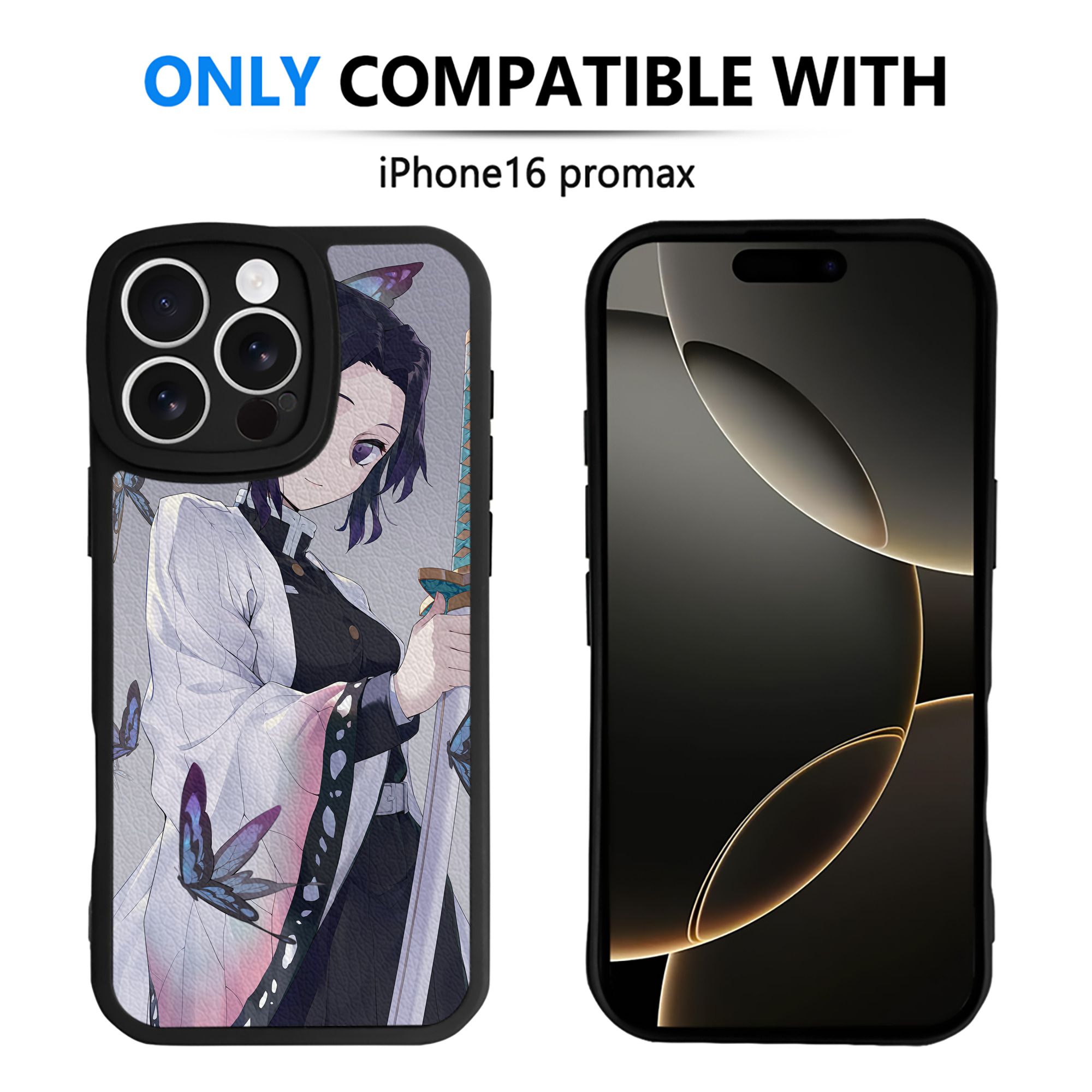 （画像用） 鬼滅の刃（きめつのやいば）蟲柱-胡蝶 しのぶ／こちょう しのぶ Kochou Shinobu 【iPhone 16シリーズ対応】シリコンスマホケース（レザー調） 材質：シリコン